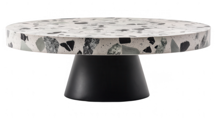Modern Round Coffee Table with Terrazzo Surface on PNG transparent background
