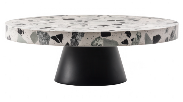 Modern Round Coffee Table with Terrazzo Surface on PNG transparent background