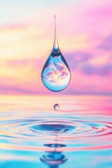 Water Drop Falling on Colorful Water Surface