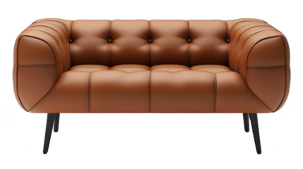 Elegant tufted leather sofa with PNG transparent background, design and furniture