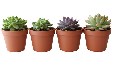 Four Succulent Plants in Terracotta Pots with PNG Transparent Background
