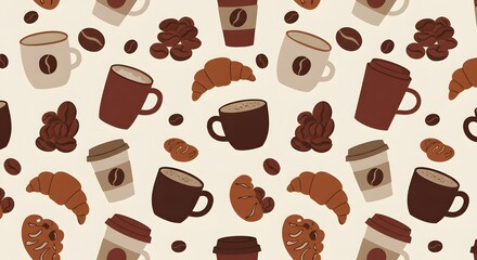 Coffee and Pastry Seamless Pattern Cozy Cafe Design Illustration