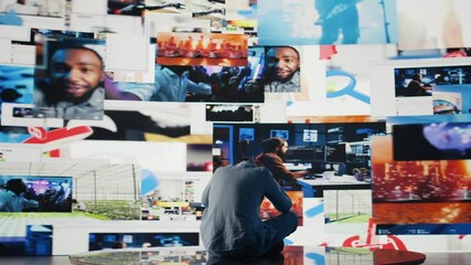 Visibly affected guy suffers from social anxiety due to excessive information on online platforms, obsessive social media overuse. Overwhelmed distressed man with low self esteem. Camera B. - Powered by Adobe