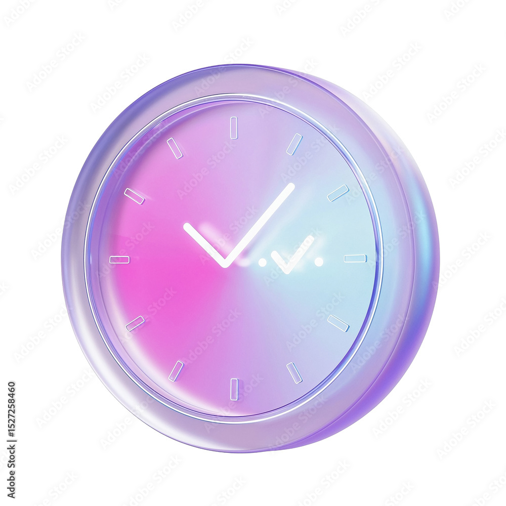 Poster neon clock showing check mark on transparent background