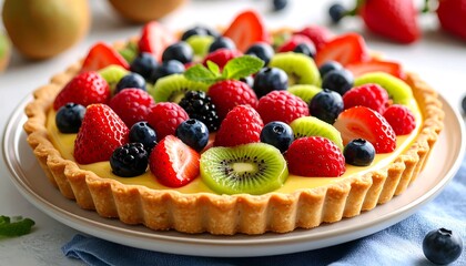 Colorful Fruit Tart with Creamy Custard Filling