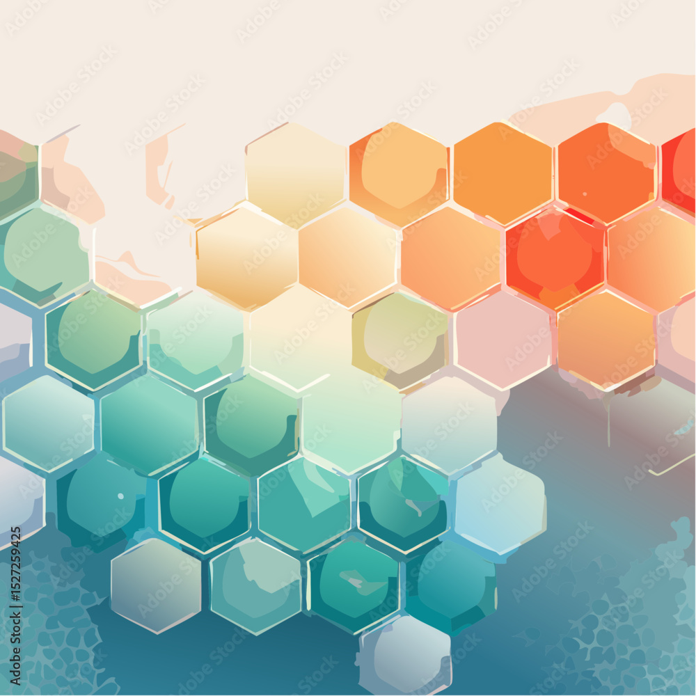 Poster iridescent hexagonal pattern abstract tropical fish scale design with shifting colors and gradient e