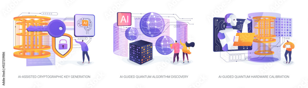 Poster ai advances in quantum tech abstract concept vector illustrations.