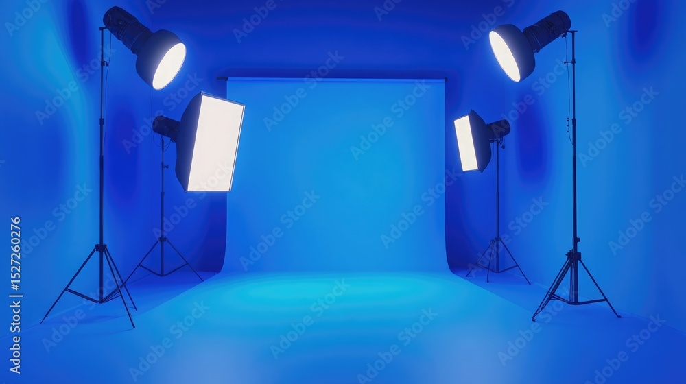 Poster modern 3d-rendered blue room with moody spotlights casting sharp shadows for a clean and stylish pro