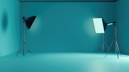 Sleek blue 3D studio illuminated by focused spotlights, offering a sophisticated and contemporary background for product showcase