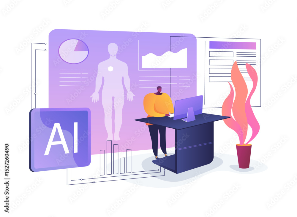 Poster ergonomic smart desks with health monitoring abstract concept vector illustration.