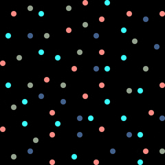 Simple geometric seamless pattern Delicate pastel silhouette flat polka dots, confetti, circles, rounded shapes Black background