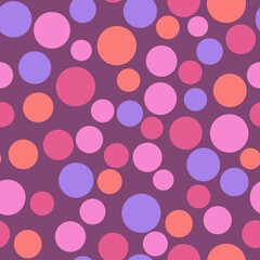Simple geometric seamless pattern Colorful silhouette flat polka dots, circles, rounded shapes, dicks Muted pastel pink, red, blue, orange colors