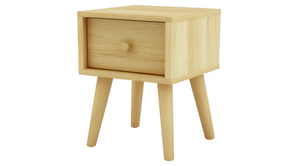 Wooden Nightstand with Drawer and Legs on a PNG Transparent Background