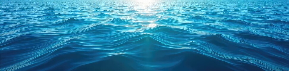 Fototapeta premium Vast expanse of deep blue ocean water, sunlit surface shimmering with subtle waves, tranquil scene of marine environment , tranquil, nature, surface