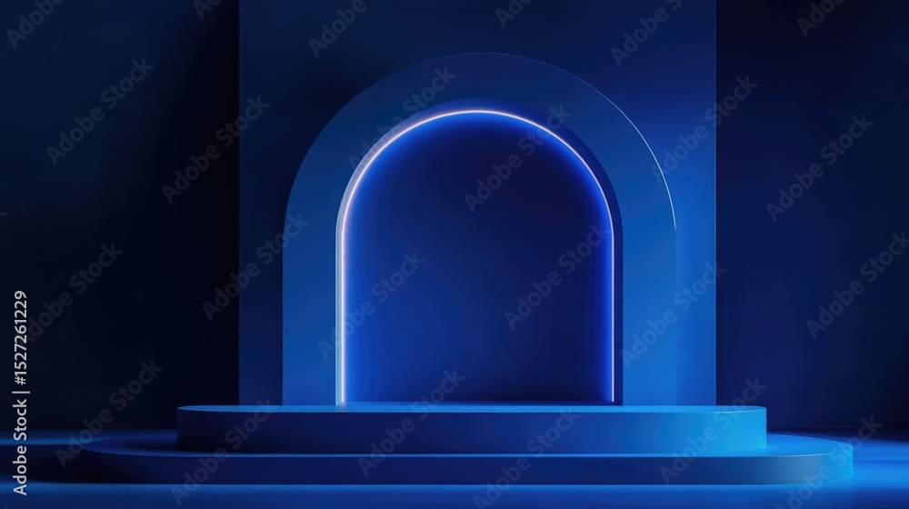 Poster abstract blue room design with minimalist style and soft neon lighting effects, offering a stylish s