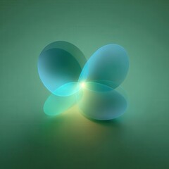 Abstract translucent shapes on a muted green background.