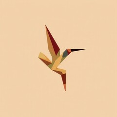 Geometric hummingbird design on a light beige background.