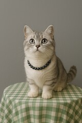 Adorable Munchkin Cat with Pearl Necklace