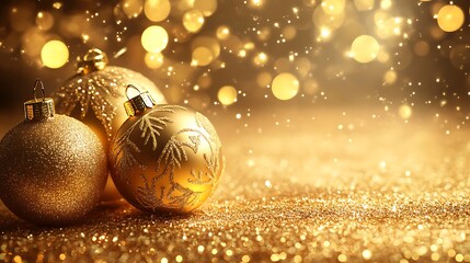 Golden christmas ornaments with blurred lights background on transparent background