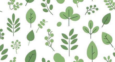 Obraz premium Seamless Pattern of Green Leaves and Branches Botanical Illustration for Design Projects