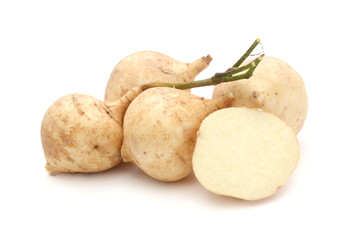 Jicamas on white background. Jicamas isolated on white background.