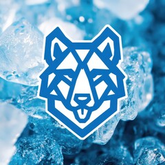 Geometric wolf head graphic on a background of ice crystals.