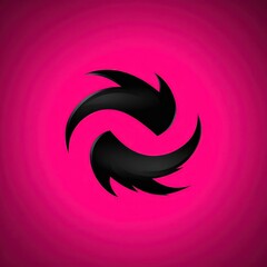 Abstract design with swirling black arrows on a pink background.