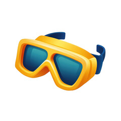 Yellow diving mask blue lenses summertime water sport equipment illustration graphic design element for website or app on transparent background sea