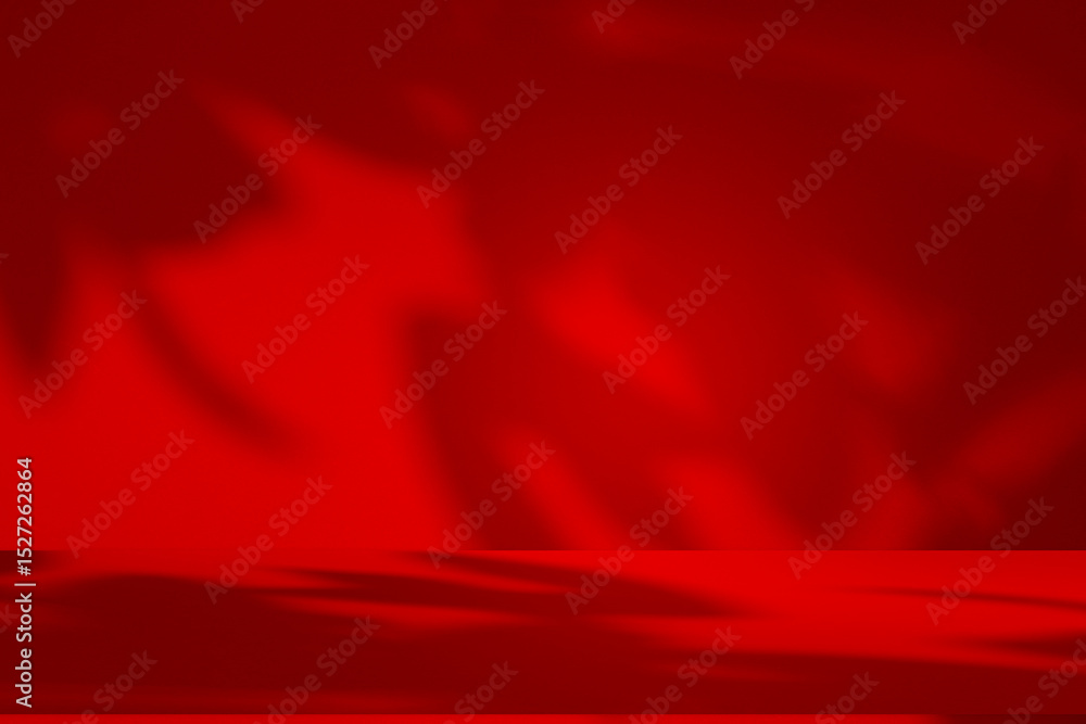 Poster wall interior background, studio and backdrops show products.with shadow from window color red backg