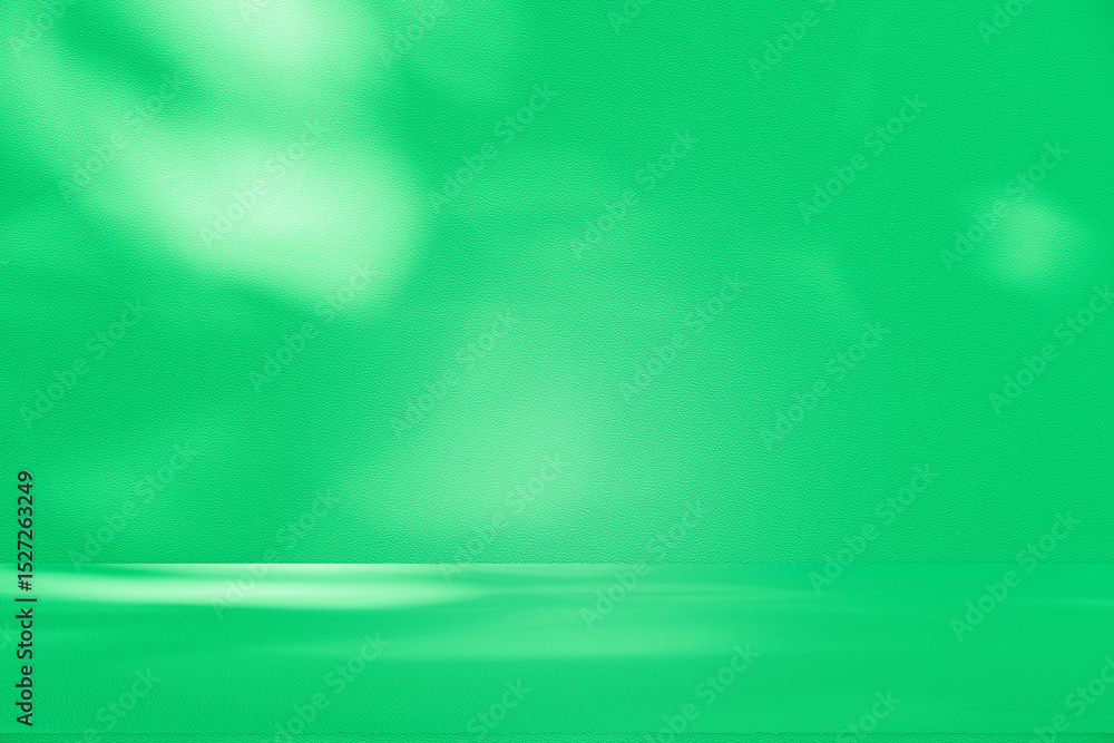 Aufkleber Wall interior background, studio and backdrops show products. with leaf shadow from window color green and white. background for text insertion and presentation of product	
