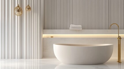 Luxury bathroom featuring a freestanding bathtub, gold fixtures, and soft lighting for a spa-like feel