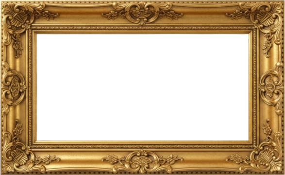 Ornate gold picture frame with detailed baroque carvings stands out