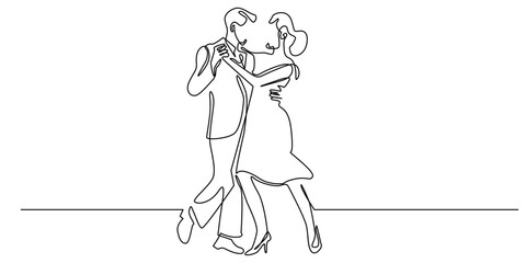 one continuous line drawing of man and woman dancing.single line vector illustration sign for party,festival,dance studio