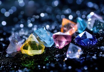 Sparkling Gemstones on Dark Background Colorful Crystals
