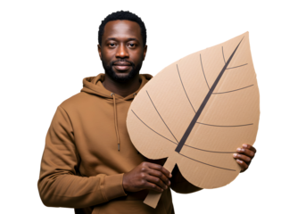 African Man Holding a Leaf for Environmental Awareness