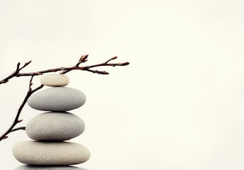 Balanced stones and branch zen garden scene peaceful serenity