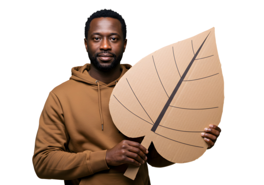 African Man Holding a Leaf for Environmental Awareness