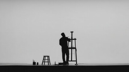 Silhouette of an  painting on an easel.