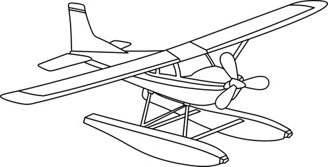 Detailed outline of a classic seaplane, perfect for children's coloring books and aviation-themed projects