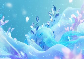 Dreamlike Blue Fabric with Sparkling Floral Elements