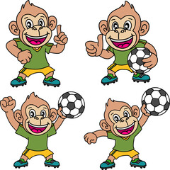 Four happy monkey football players in different poses