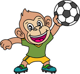 Cute cartoon monkey in soccer gear, holding a ball with a big smile and thumbs up. Perfect for kids' sports, mascots, and fun animal themes