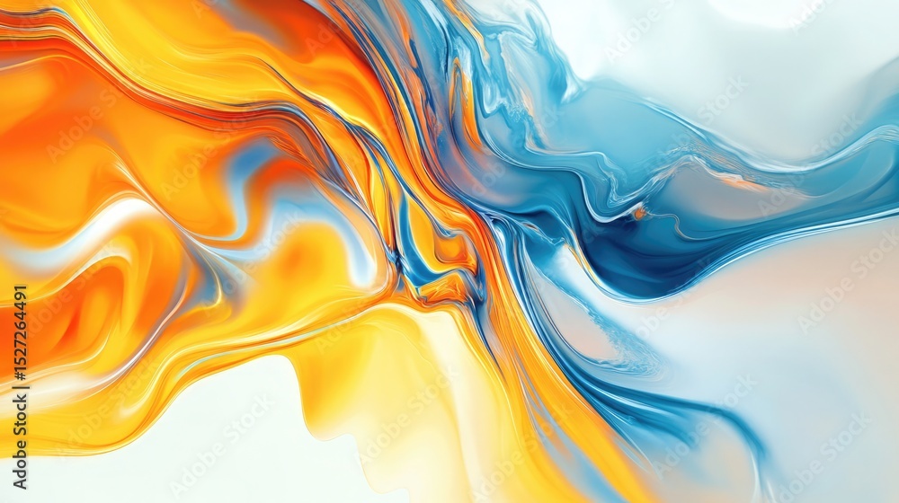 Poster liquid yellow field flows behind minimalist swoosh curves while glowing blue speed lines create vibr
