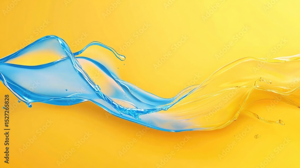 Poster yellow fluid background with sleek swoosh edges accented by fast blue lines in motion creating a cle