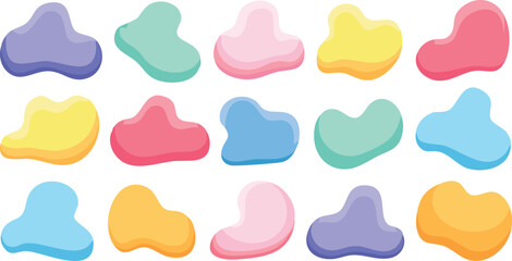 Vector Elements with Asymmetrical, Fluid Designs Resembling River Pebbles and Abstract Paint Drops Arranged in a Clean Grid Format