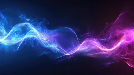 Radiant blue and purple waves flow smoothly on deep textured abstract background creating a dynamic futuristic digital scene full of motion