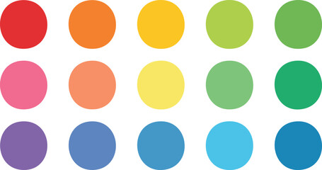 Vector Illustration of Colorful Circles Arranged in a Grid Pattern on White Background – Playful Minimalist Design with Rainbow Palette and Flat Graphic Style

