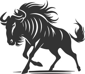 Wild animal vector silhouette of a wildebeest black illustration