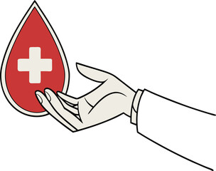 Hand Holding Blood Drop with White Cross – Blood Donor Day Awareness Illustration