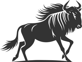 Wild animal vector silhouette of a wildebeest black illustration